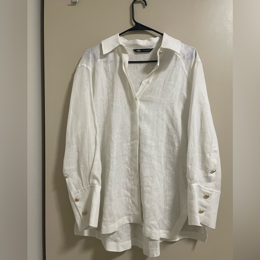 Zara white linen shirt